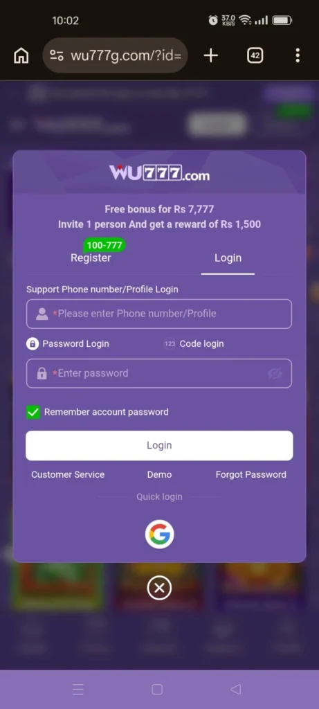 WU777 game Login