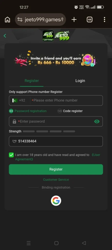 jeeto999 game Login