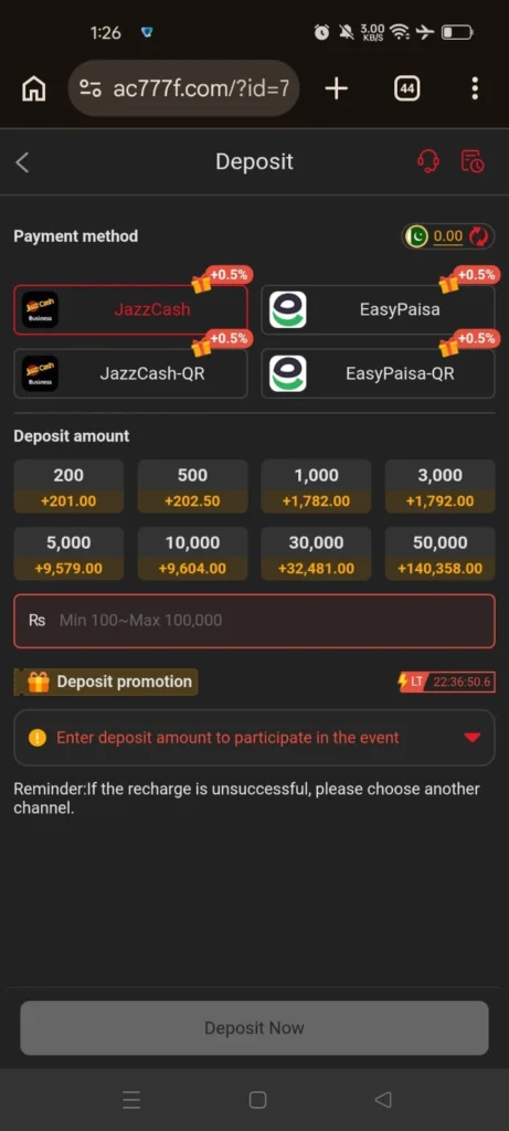 AC777 Game deposit