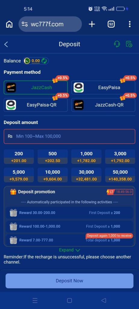WC777 game deposit