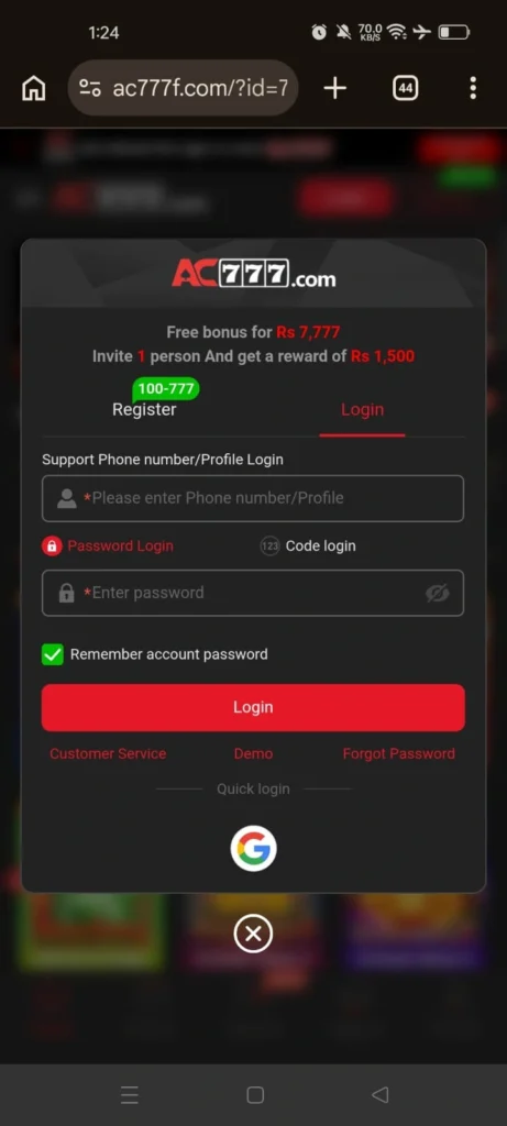AC777 Game login