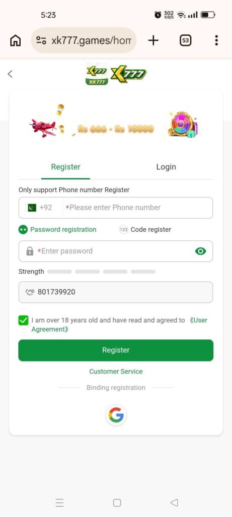 xk777 game registration