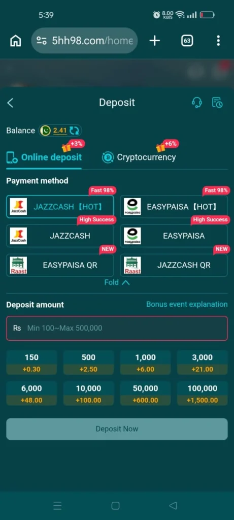 HH98 Game deposit 