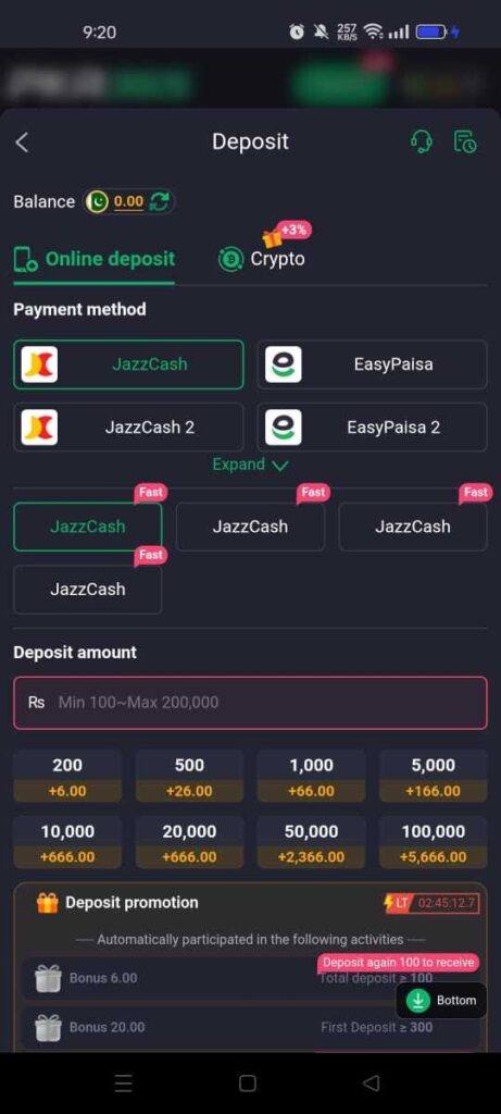 PKR365 Game deposit