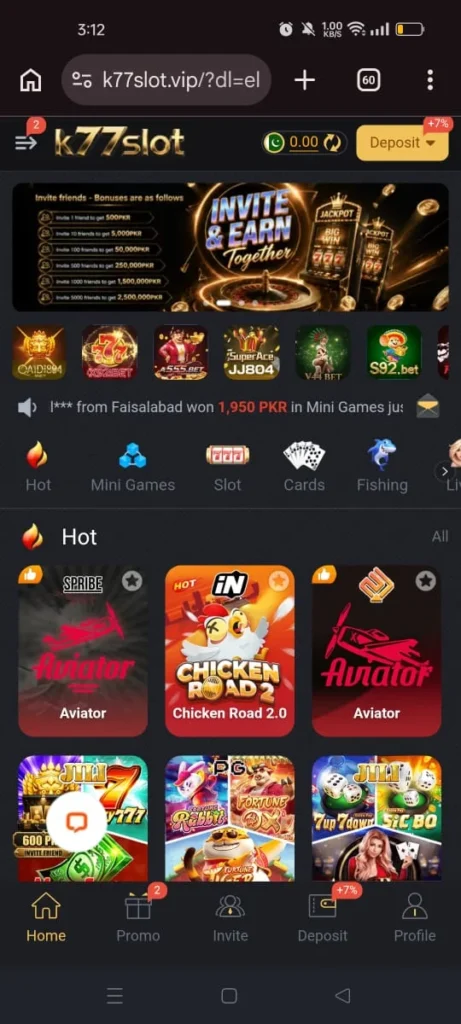 K77SLOT Game homepage