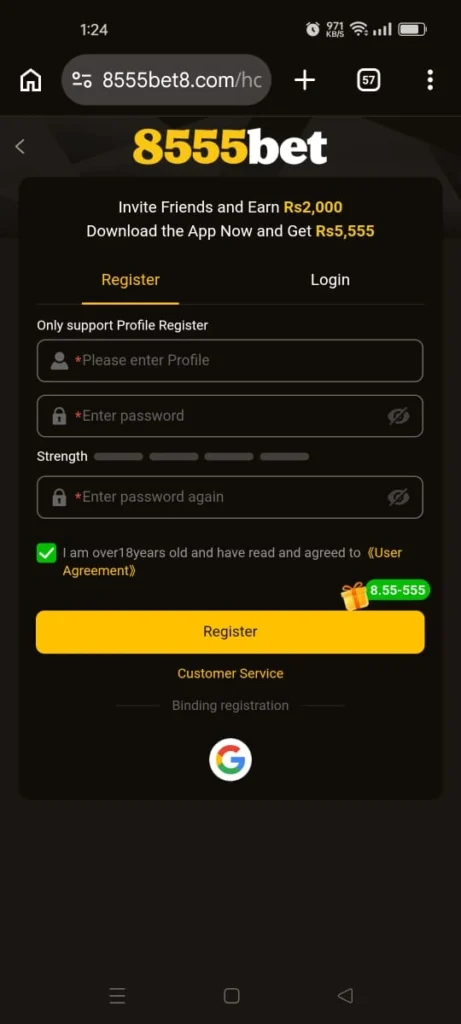 8555bet Game registration