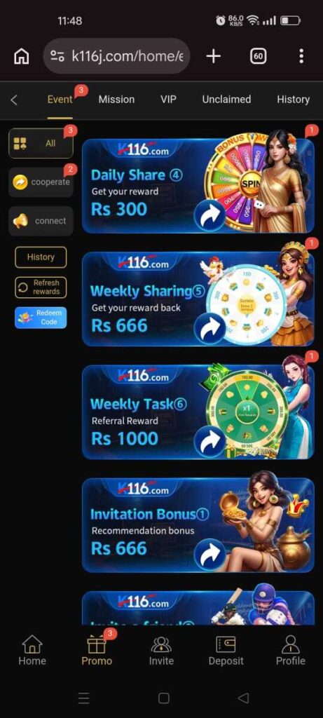K116 Game bonus 