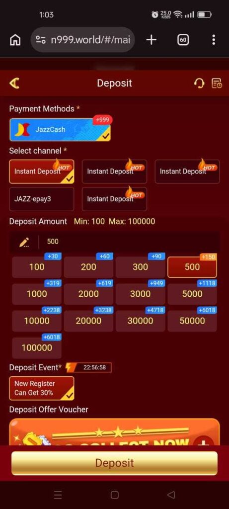 N999 Game deposit 